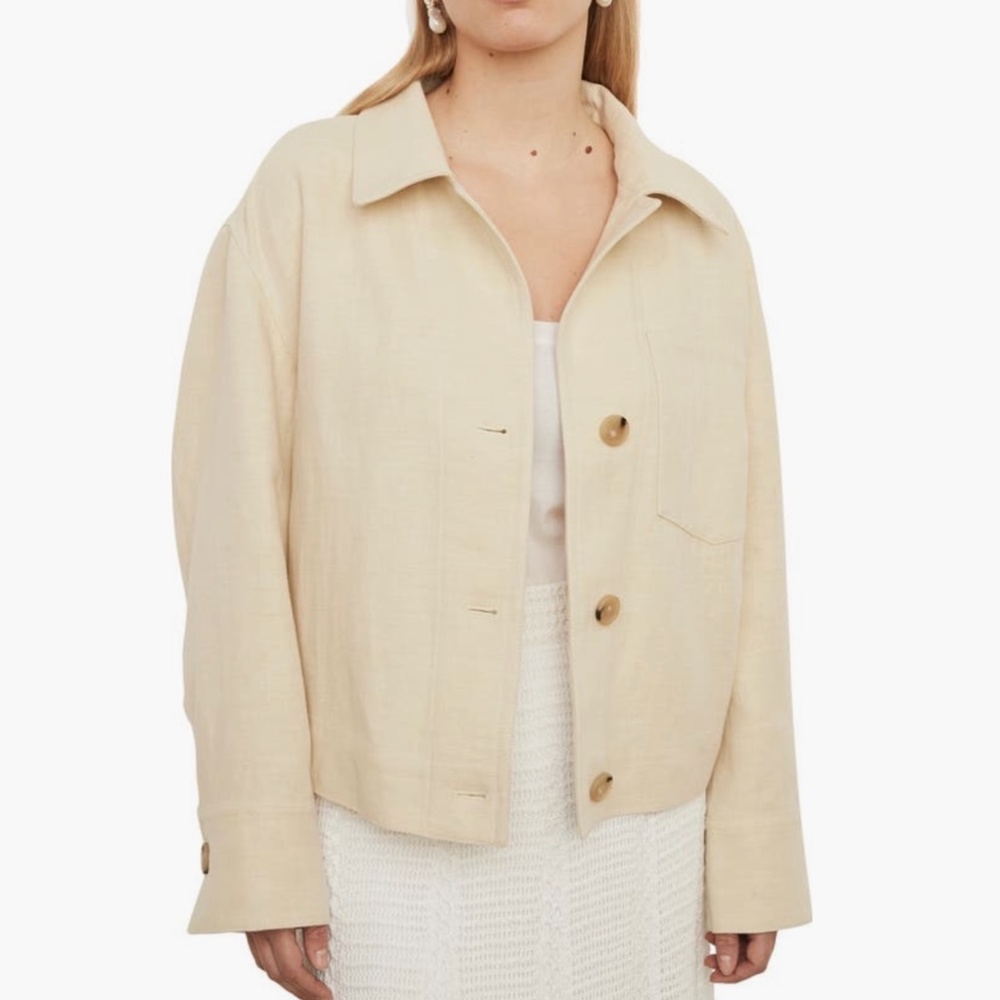 Vince Organic Cotton & Linen Twill Jacket Lemon Stone SZ 1X